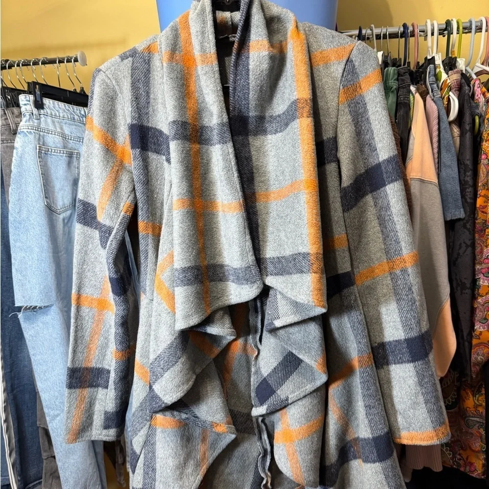 Fashion Nova Catch Me Later Plaid Coat With Waterfall Collar #0076